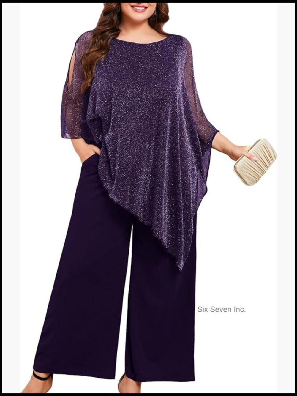 Mother of the Bride Pant Suit 2 Piece Asymmetric Cape Set with Pockets Wedding